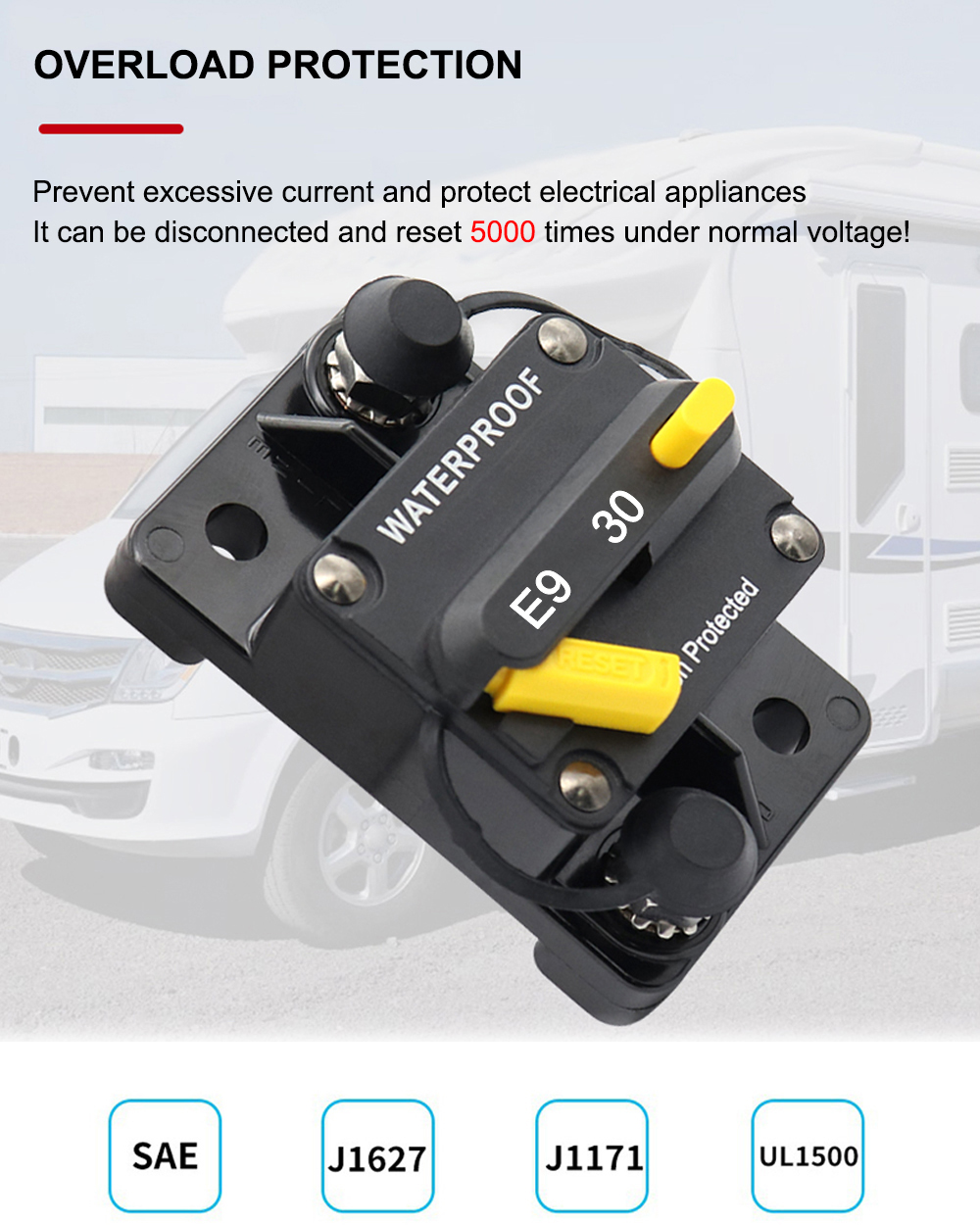 Wholesale Marine RV 30A DC Waterproof Circuit Breaker Surface Mount